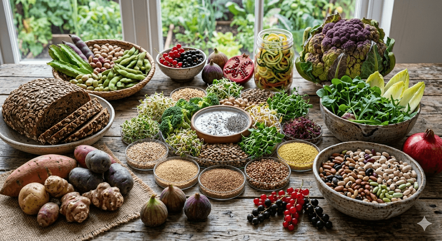 Diverse fiber-rich plant foods for gut microbiome health