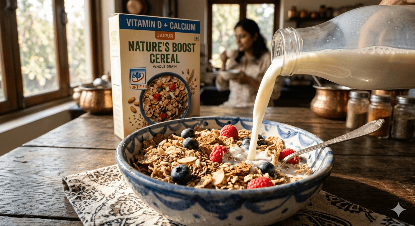 Fortified breakfast cereal with milk - morning vitamin D boost
