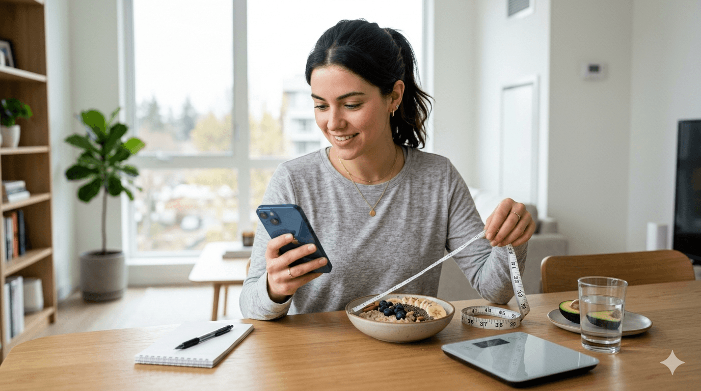 Person tracking calorie intake for sustainable weight loss deficit