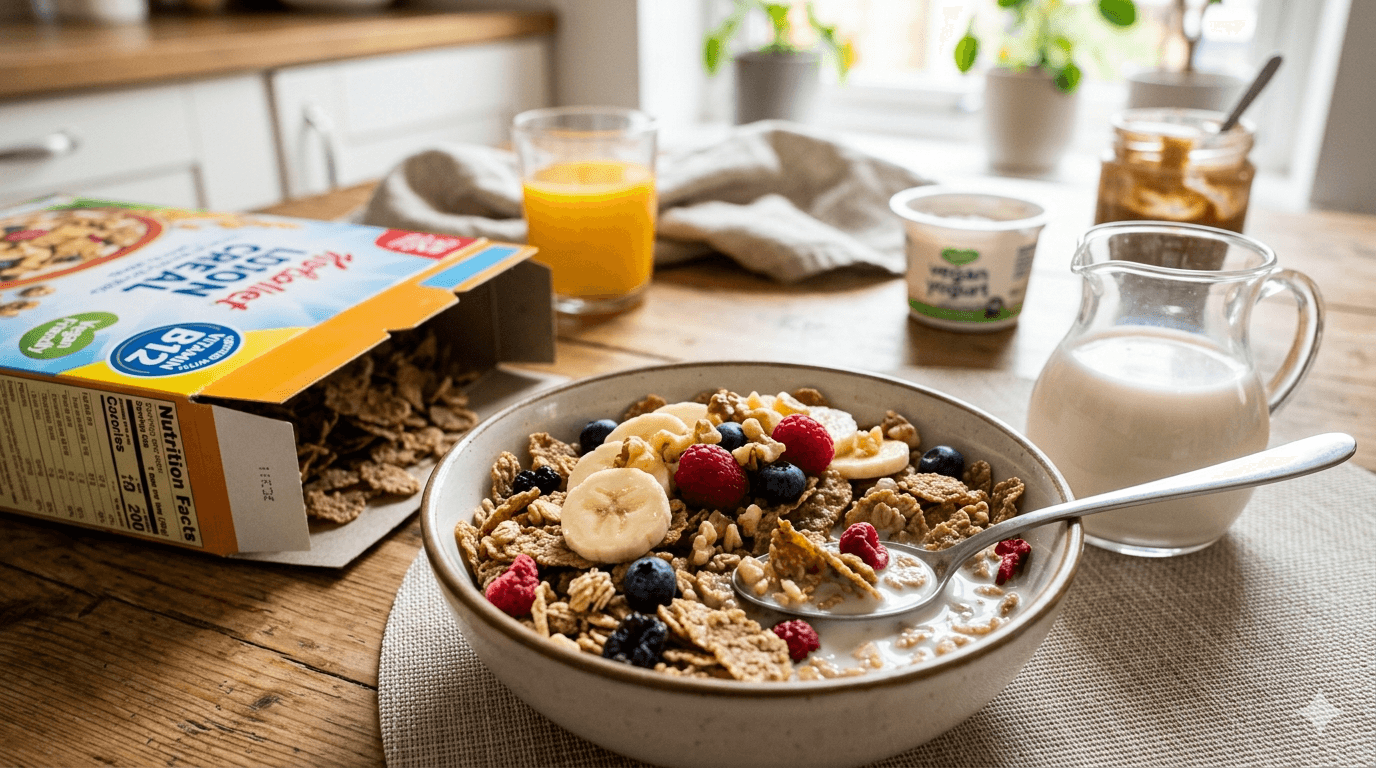 Fortified breakfast cereal — B12-rich option for vegetarians and vegans
