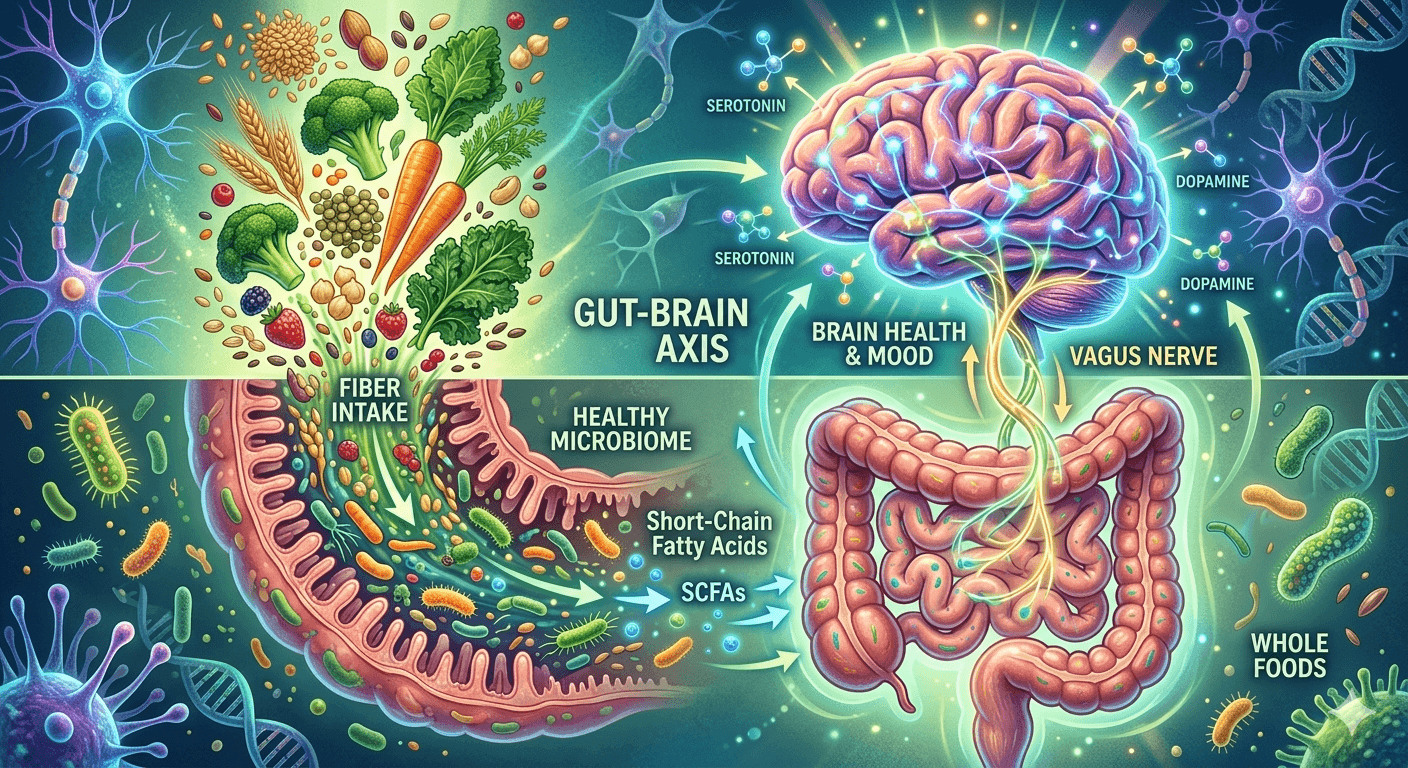Visual of gut-brain connection influenced by fiber intake