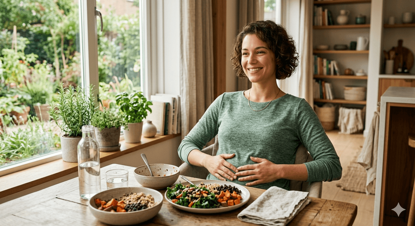 Person feeling satisfied after a fiber-rich meal