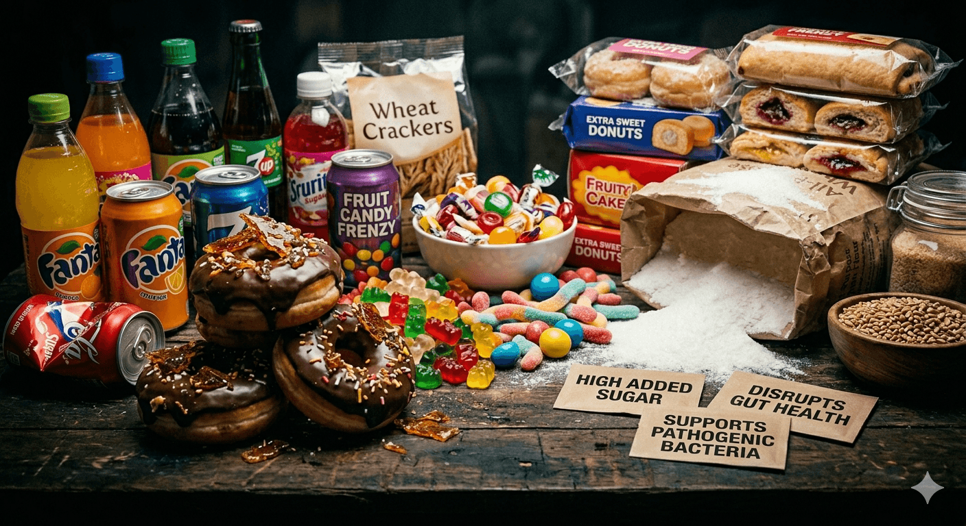 Sugary foods and drinks that disrupt gut bacteria balance