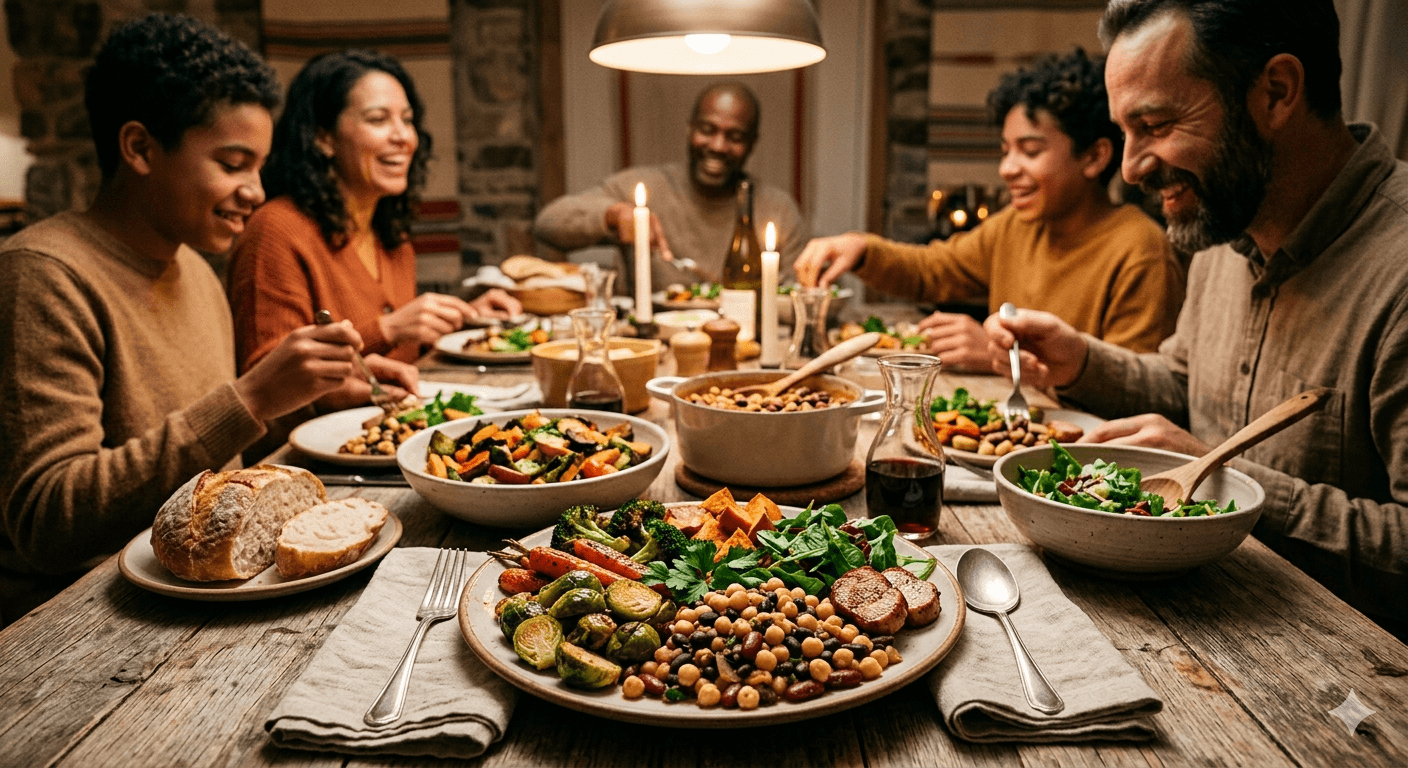 Centenarian-style meal where meat is a small garnish rather than the centerpiece