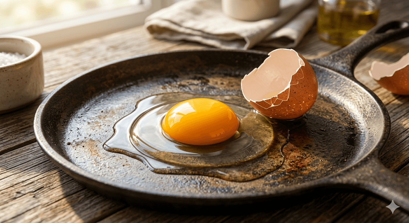 Cracked egg showing golden yolk — rich source of choline for brain health and memory