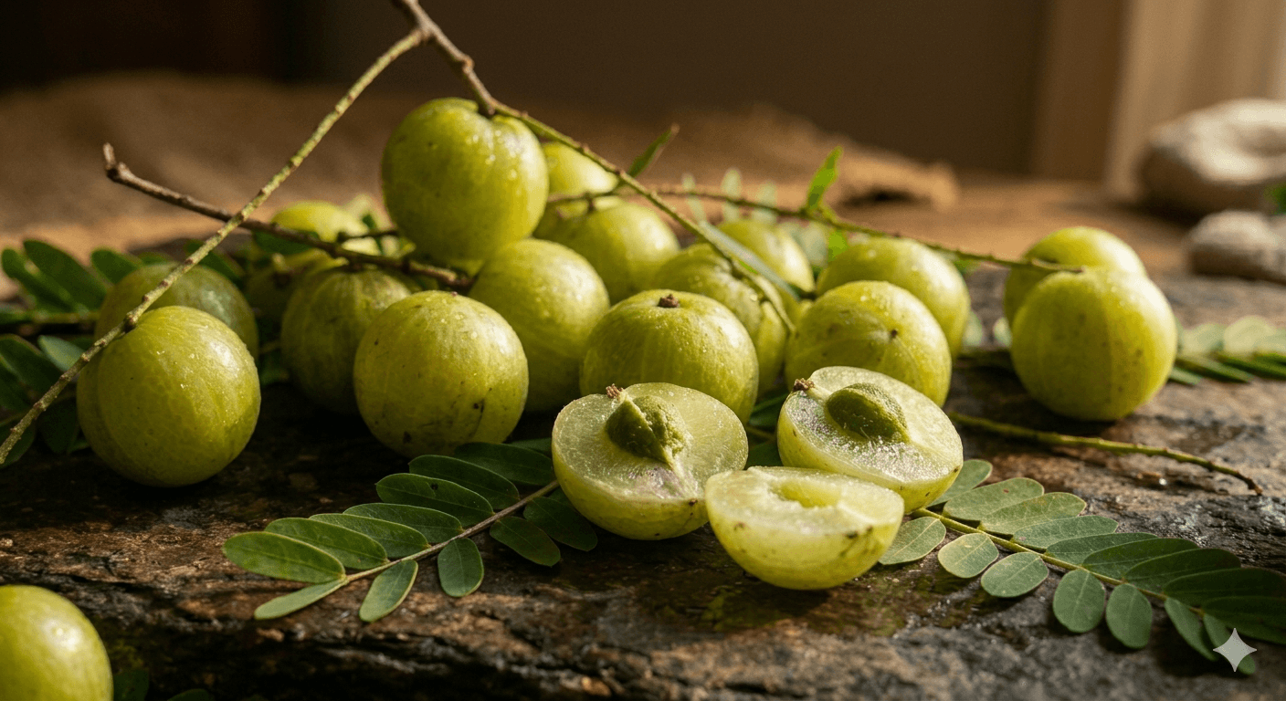 Amla berry cut open showing the inside — rich in iron and Vitamin C for hair growth