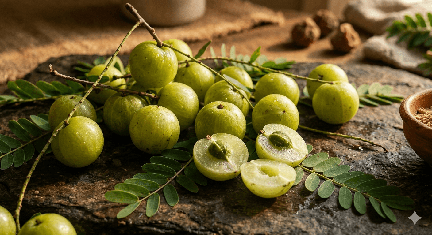 Fresh amla berries — extraordinarily rich in Vitamin C for immune system support