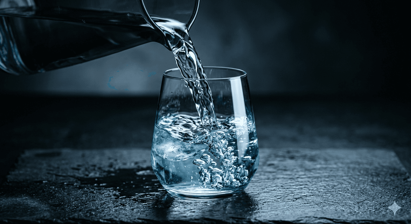 Glass of water being poured — excessive thirst and frequent urination signal high blood sugar